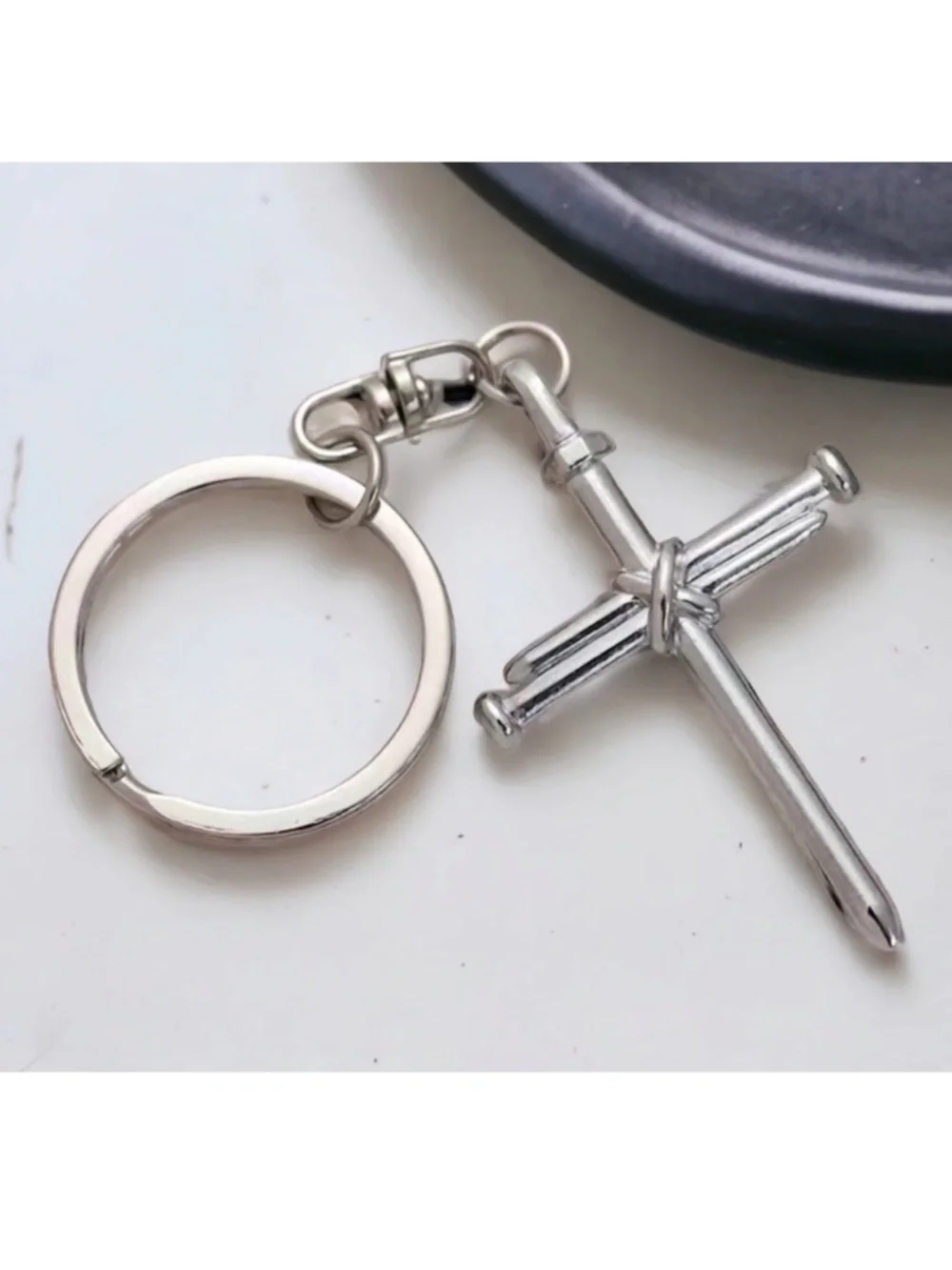 3 Nail Cross Keychain Religious Christian Key Ring Accessory Silver Unisex Gift